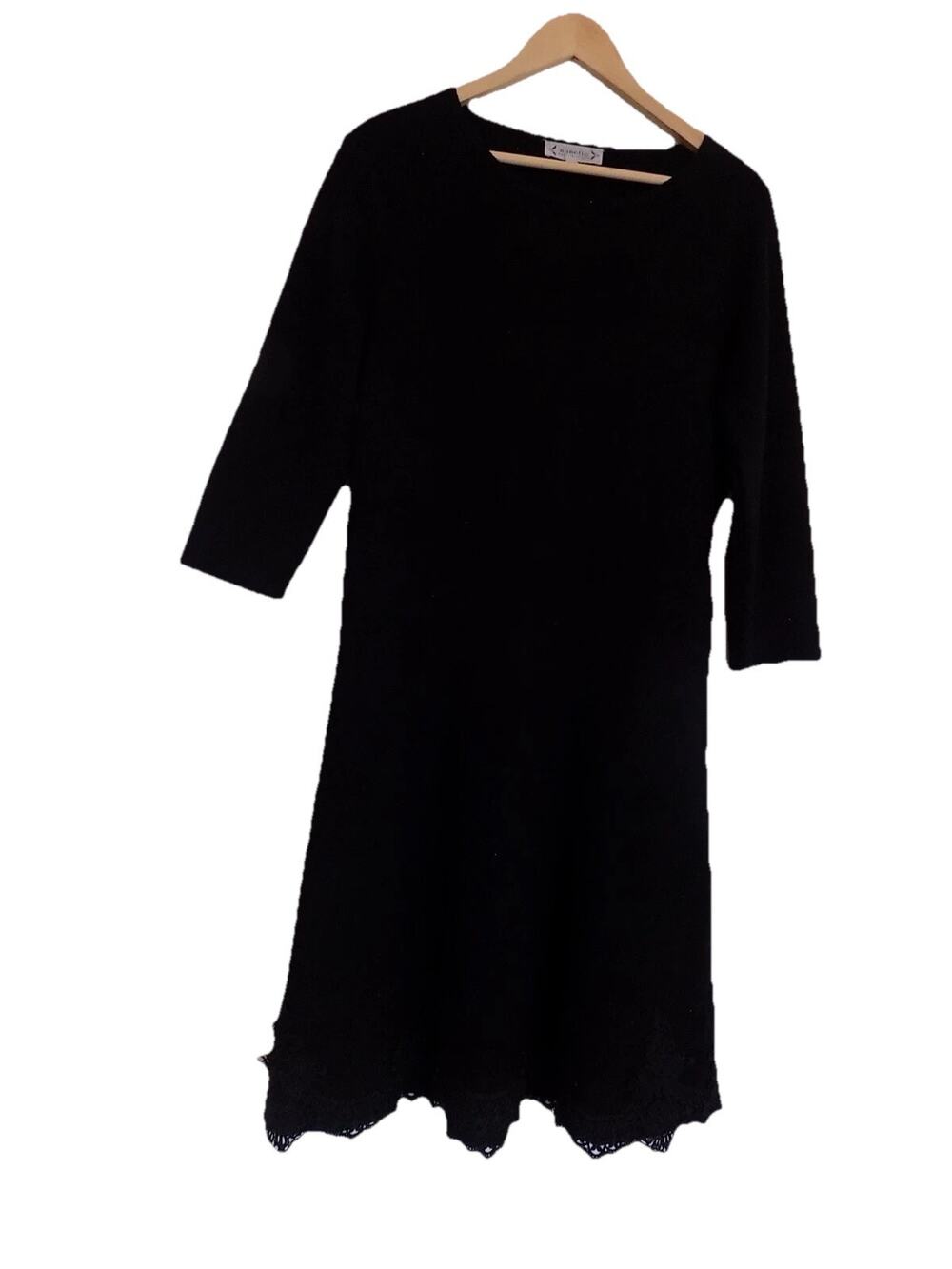 Nanette Lepore black sweater knit dress lace hem size Large